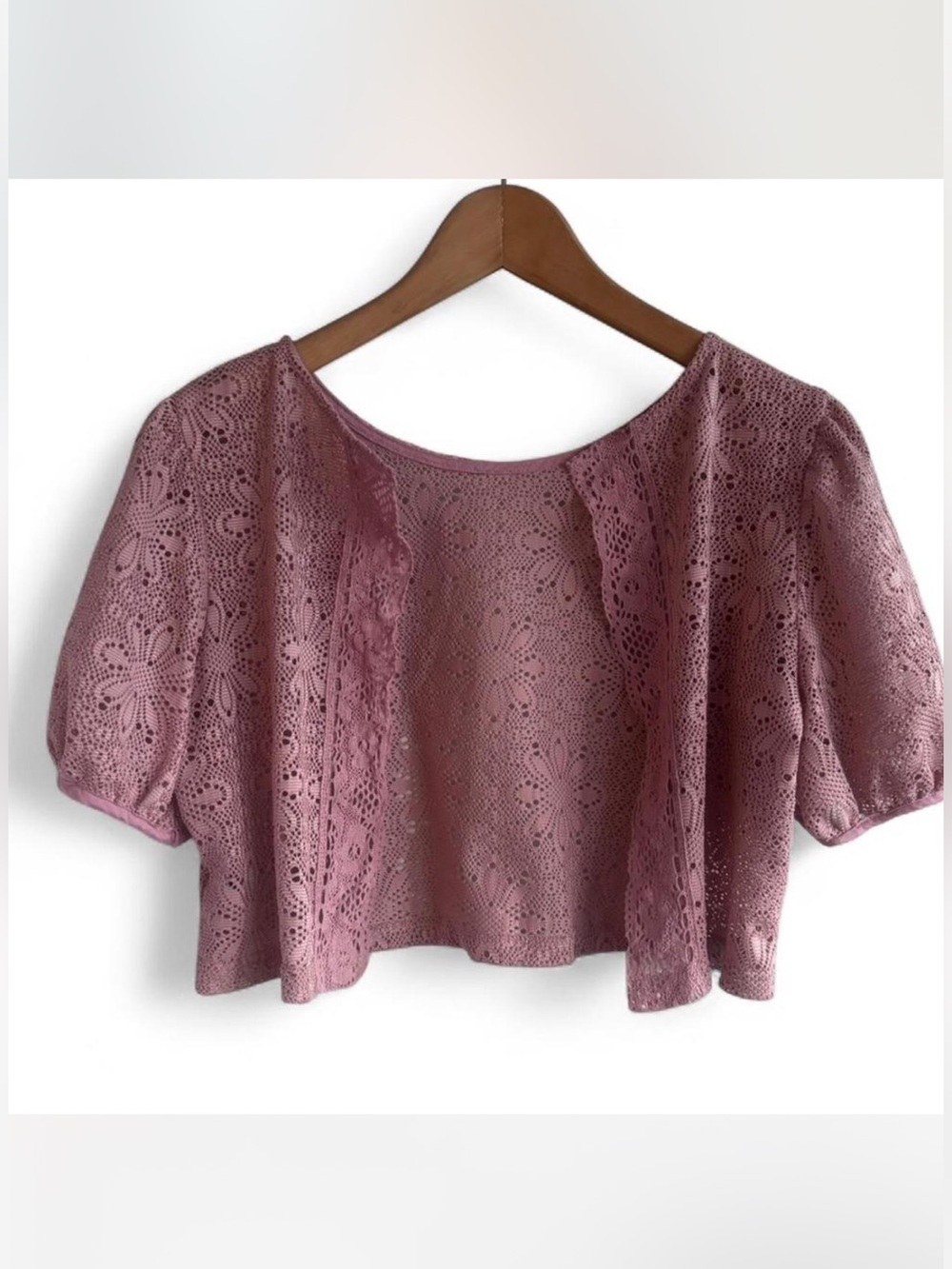 Cropped Dusty Rose Pink Lace Cardigan Vest Boho Size‎ S